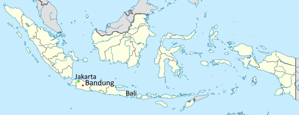 Carte de l'Indonésie, mettant en valeur Jakarta, Bandung et Bali