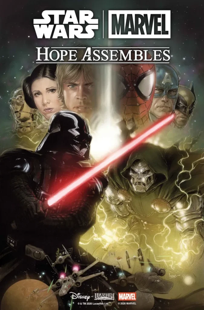 Variant 4: Vader et Dr Doom avec dans le fond les héros et les super-héros.